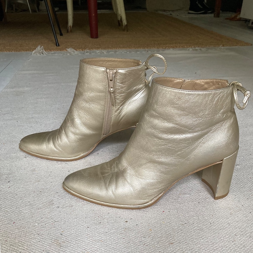 Metallic gold Block heel booties